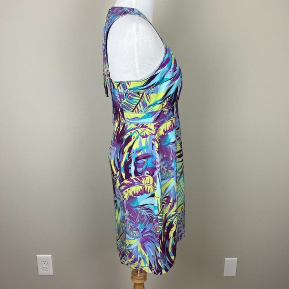 Title Nine Trouble Nimblene Dress‎ 4 Multicolor Tropical Built In Bra Zip A-Line - Picture 5 of 13
